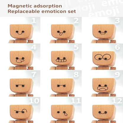 Charming Little Wooden Figure That Sways with 12PCS Magnetic Expressions